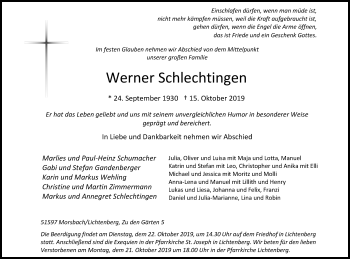 Anzeige von Werner Schlechtingen von Kölner Stadt-Anzeiger / Kölnische Rundschau / Express