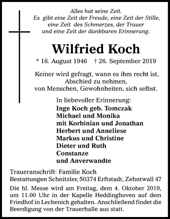 Anzeige von Wilfried Koch von Kölner Stadt-Anzeiger / Kölnische Rundschau / Express