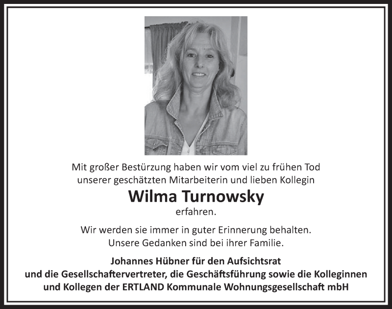  Traueranzeige für Wilma Turnowsky vom 19.10.2019 aus  Sonntags-Post 