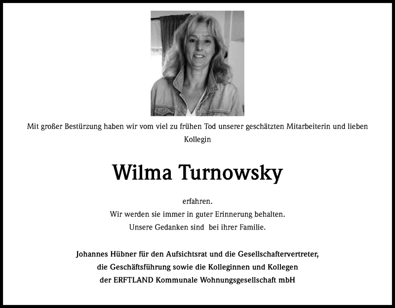  Traueranzeige für Wilma Turnowsky vom 19.10.2019 aus Kölner Stadt-Anzeiger / Kölnische Rundschau / Express