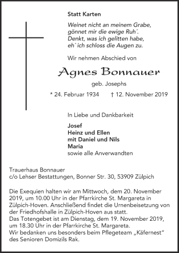 Anzeige von Agnes Bonnauer von  Blickpunkt Euskirchen 