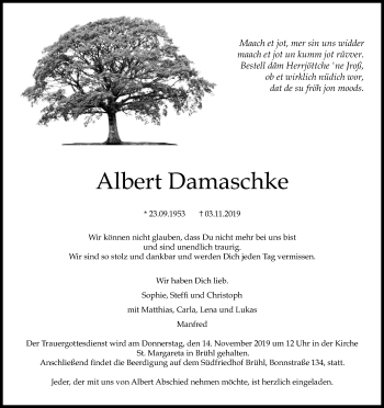 Anzeige von Albert Damaschke von Kölner Stadt-Anzeiger / Kölnische Rundschau / Express