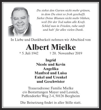 Anzeige von Albert Mielke von  Werbepost 