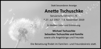 Anzeige von Anette Tschuschke von Kölner Stadt-Anzeiger / Kölnische Rundschau / Express
