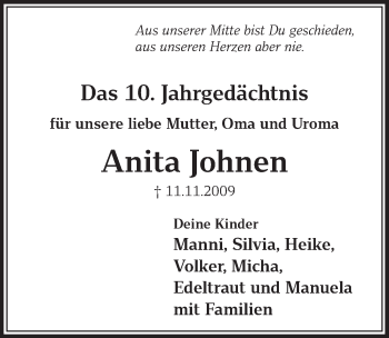 Anzeige von Anita Johnen von  Schlossbote/Werbekurier 