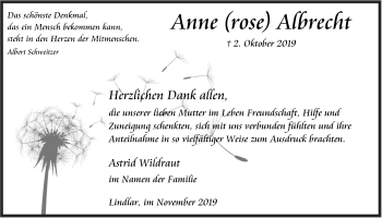 Anzeige von Anne Albrecht von  Anzeigen Echo 