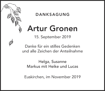 Anzeige von Artur Gronen von  Blickpunkt Euskirchen 