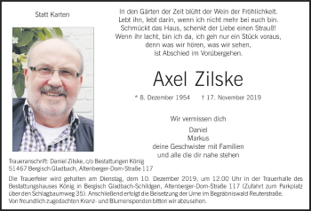 Anzeige von Axel Zilske von  Bergisches Sonntagsblatt  Sonntags-Post 