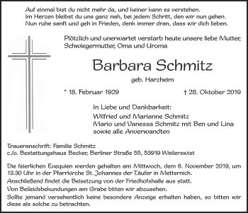 Anzeige von Barbara Schmitz von  Blickpunkt Euskirchen 