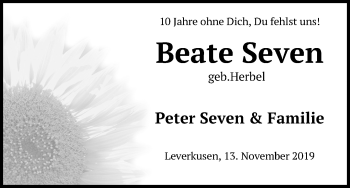 Anzeige von Beate Seven von Kölner Stadt-Anzeiger / Kölnische Rundschau / Express