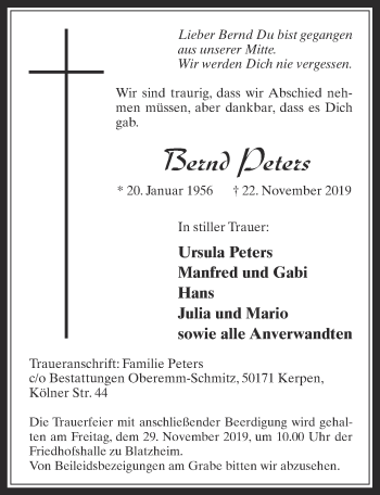 Anzeige von Bernd Peters von  Werbepost 