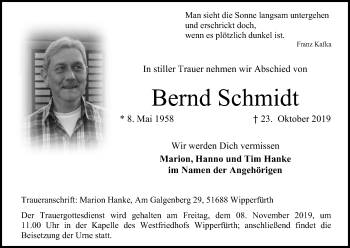 Anzeige von Bernd Schmidt von Kölner Stadt-Anzeiger / Kölnische Rundschau / Express