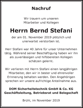 Anzeige von Bernd Stefani von  Schlossbote/Werbekurier 