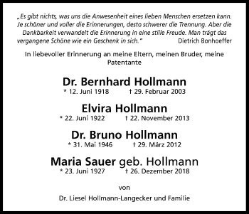 Anzeige von Bernhard Hollmann von Kölner Stadt-Anzeiger / Kölnische Rundschau / Express