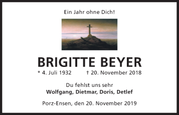 Anzeige von Brigitte Beyer von Kölner Stadt-Anzeiger / Kölnische Rundschau / Express
