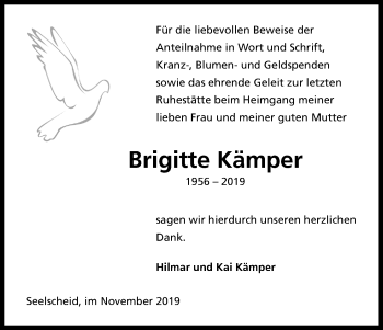 Anzeige von Brigitte Kämper von Kölner Stadt-Anzeiger / Kölnische Rundschau / Express