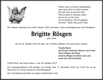 Anzeige von Brigitte Rösgen von Kölner Stadt-Anzeiger / Kölnische Rundschau / Express