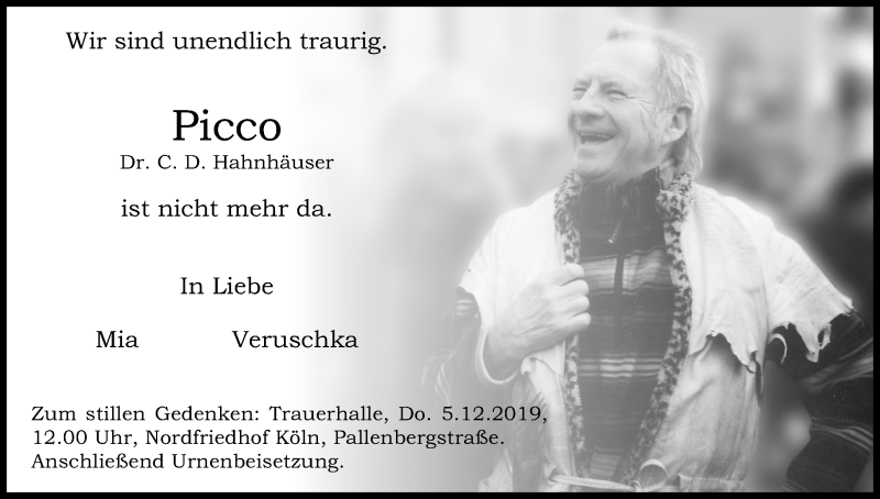  Traueranzeige für C.D. Hahnhäuser vom 30.11.2019 aus Kölner Stadt-Anzeiger / Kölnische Rundschau / Express