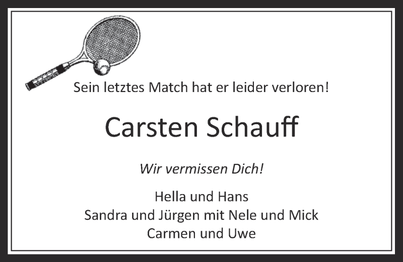  Traueranzeige für Carsten Schauff vom 27.11.2019 aus  Wochenende 