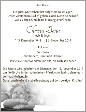 Anzeige von Christa Bona von  Rhein-Sieg-Wochenende 