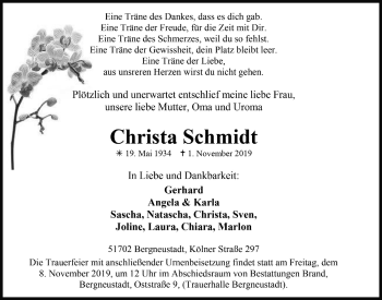 Anzeige von Christa Schmidt von  Anzeigen Echo 