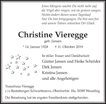 Anzeige von Christine Vieregge von  Schlossbote/Werbekurier 