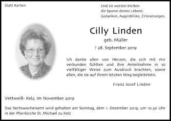 Anzeige von Cilly Linden von Kölner Stadt-Anzeiger / Kölnische Rundschau / Express