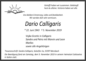 Anzeige von Dario Calligaris von  Lokalanzeiger 