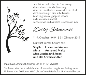 Anzeige von Detlef Schmandt von  Bergisches Handelsblatt 