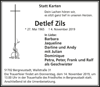 Anzeige von Detlef Zils von  Anzeigen Echo 