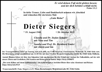 Anzeige von Dieter Siegers von Kölner Stadt-Anzeiger / Kölnische Rundschau / Express