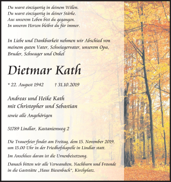 Anzeige von Dietmar Kath von Kölner Stadt-Anzeiger / Kölnische Rundschau / Express