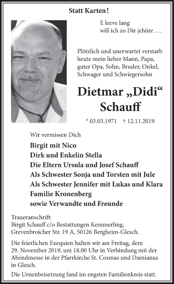 Anzeige von Dietmar Schauff von  Sonntags-Post 