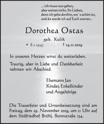 Anzeige von Dorothea Ostas von  Schlossbote/Werbekurier 