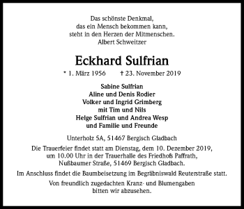 Anzeige von Eckhard Sulfrian von Kölner Stadt-Anzeiger / Kölnische Rundschau / Express