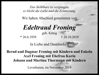 Anzeige von Edeltraud Froning von Kölner Stadt-Anzeiger / Kölnische Rundschau / Express
