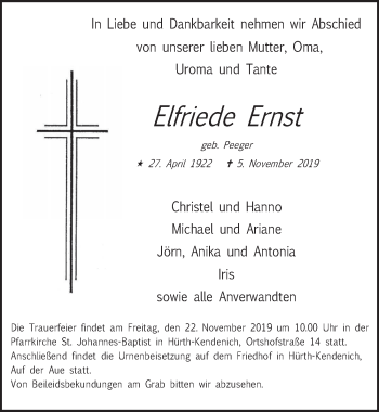 Anzeige von Elfriede Ernst von  Wochenende 