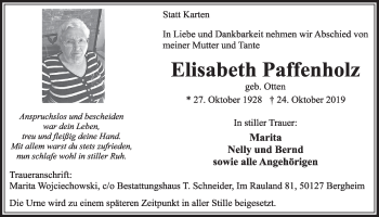 Anzeige von Elisabeth Paffenholz von  Sonntags-Post 