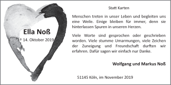 Anzeige von Ella Noß von  Kölner Wochenspiegel 