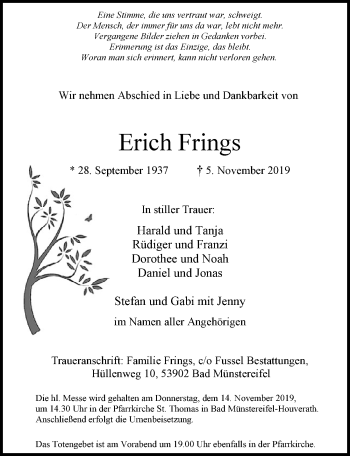 Anzeige von Erich Frings von  Blickpunkt Euskirchen 