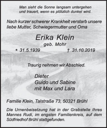 Anzeige von Erika Klein von  Schlossbote/Werbekurier 