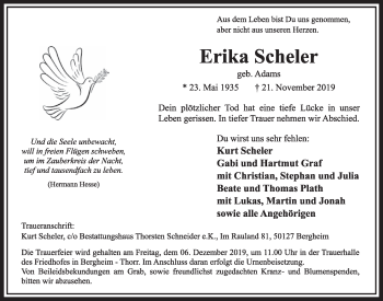 Anzeige von Erika Scheler von  Sonntags-Post 