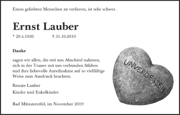 Anzeige von Ernst Lauber von  Blickpunkt Euskirchen 