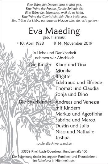 Anzeige von Eva Maeding von  Schaufenster/Blickpunkt 