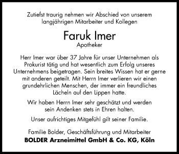 Anzeige von Faruk Imer von Kölner Stadt-Anzeiger / Kölnische Rundschau / Express