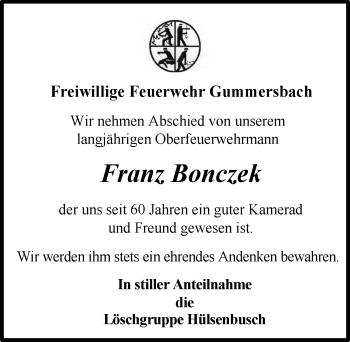 Anzeige von Franz Bonczek von  Anzeigen Echo 