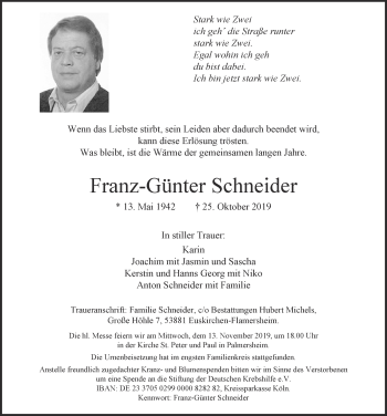 Anzeige von Franz-Günter Schneider von  Blickpunkt Euskirchen 