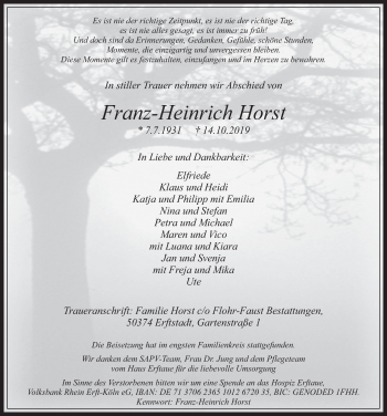 Anzeige von Franz-Heinrich Horst von  Werbepost 