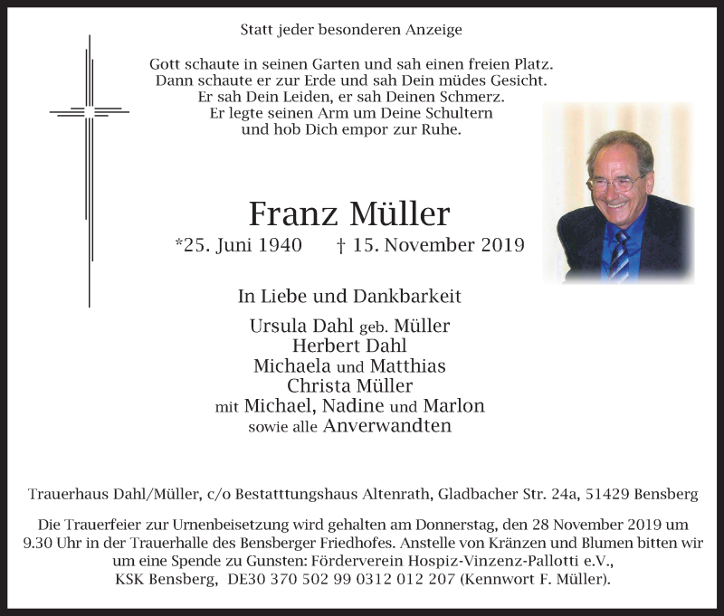 Traueranzeigen Von Franz Muller Wirtrauern