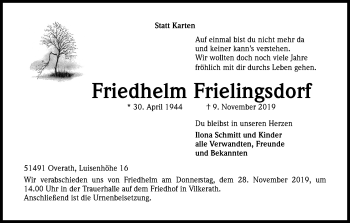 Anzeige von Friedhelm Frielingsdorf von Kölner Stadt-Anzeiger / Kölnische Rundschau / Express